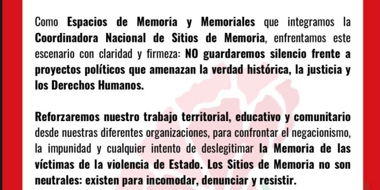 DECLARACIÓN COORDINADORA NACIONAL DE SITIOS DE MEMORIA
