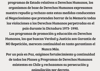 ACCIÓN DE ARTES POR LA DEFENSA DE LOS PLANES Y PROGRAMAS DE DERECHOS HUMANOS DEL ESTADO CHILENO